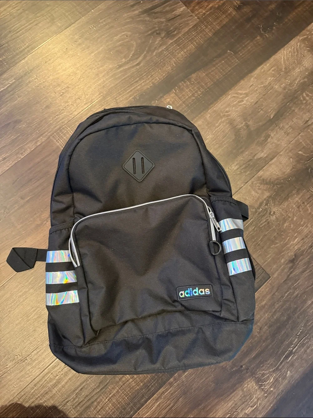 adidas classics 3S IV Black Backpack with Iridescent Stripe Accents